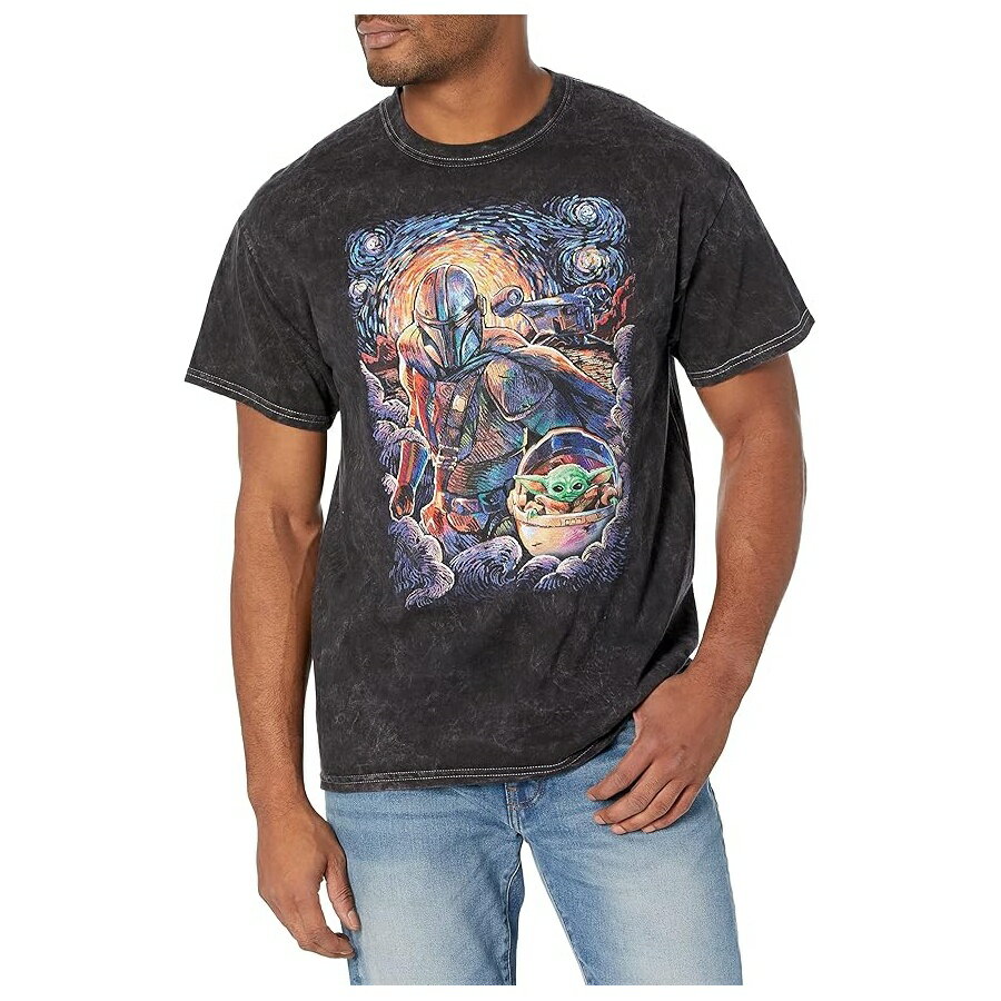 Rakuten - STAR WARS メンズ マンダロリアン & グローグー ザ チャイルド スターリー ナイト スタイル メンズ ウォッシュ T シャツ STAR WARS Mens the Mandalorian & the Child Starry Night Style Men's Wash T-Shirt