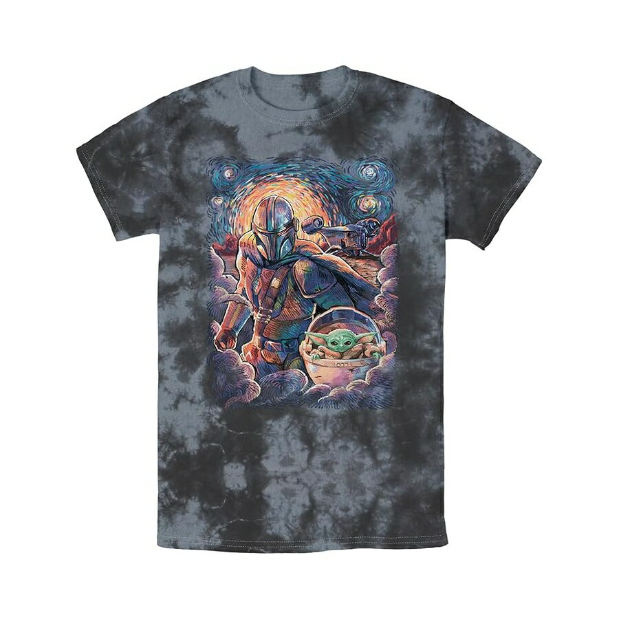 Rakuten - STAR WARS メンズ マンダロリアン & グローグー ザ チャイルド スターリー ナイト スタイル メンズ ウォッシュ T シャツ STAR WARS Mens the Mandalorian & the Child Starry Night Style Men's Wash T-Shirt