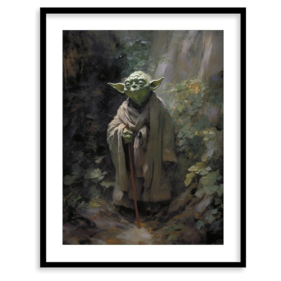 乐天商城 - スターウォーズ ヴィンテージ油絵 ウォールアート プレミアムジークレーアートプリント ホームデコレーション スターウォーズ ヨーダ ダースベイダー マンダロリアン ヨーダ 装飾 寝室 リビングルーム オフィス用 すぐに額装できます Star Wars Vintage Oil