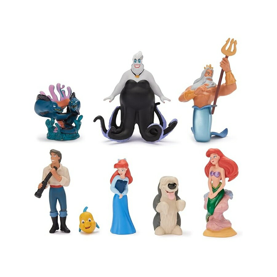 ディズニーストア公式リトル マーメイドフィギュアセット アリエル エリック王子 アースラなどを含む完全に彫刻されたディズニーフィギュア8体 景色の背景付きの2段ボックスに入っています Disney Store Official The Little Mermaid Figure Set 8 Fully