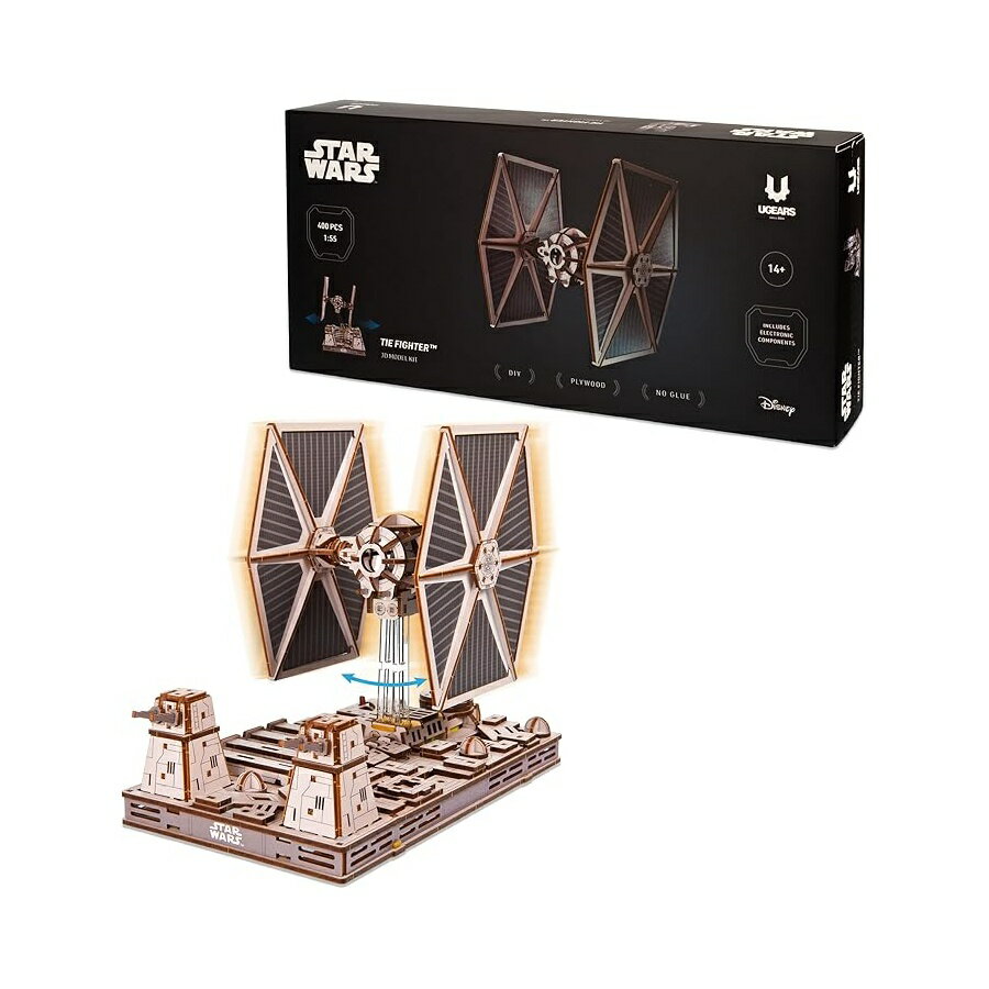 UGEARS Star Wars TIE Fighter 大人用木製 3D パズル ? 大人が組み立てられる機械式木製モデル スターウォーズモデルキット 木製 3D パズル組み立てキット 趣味の頭の体操 UGEARS Star Wars TIE Fighter Wooden 3D Puzzles for Adults ? Mechanical Wooden