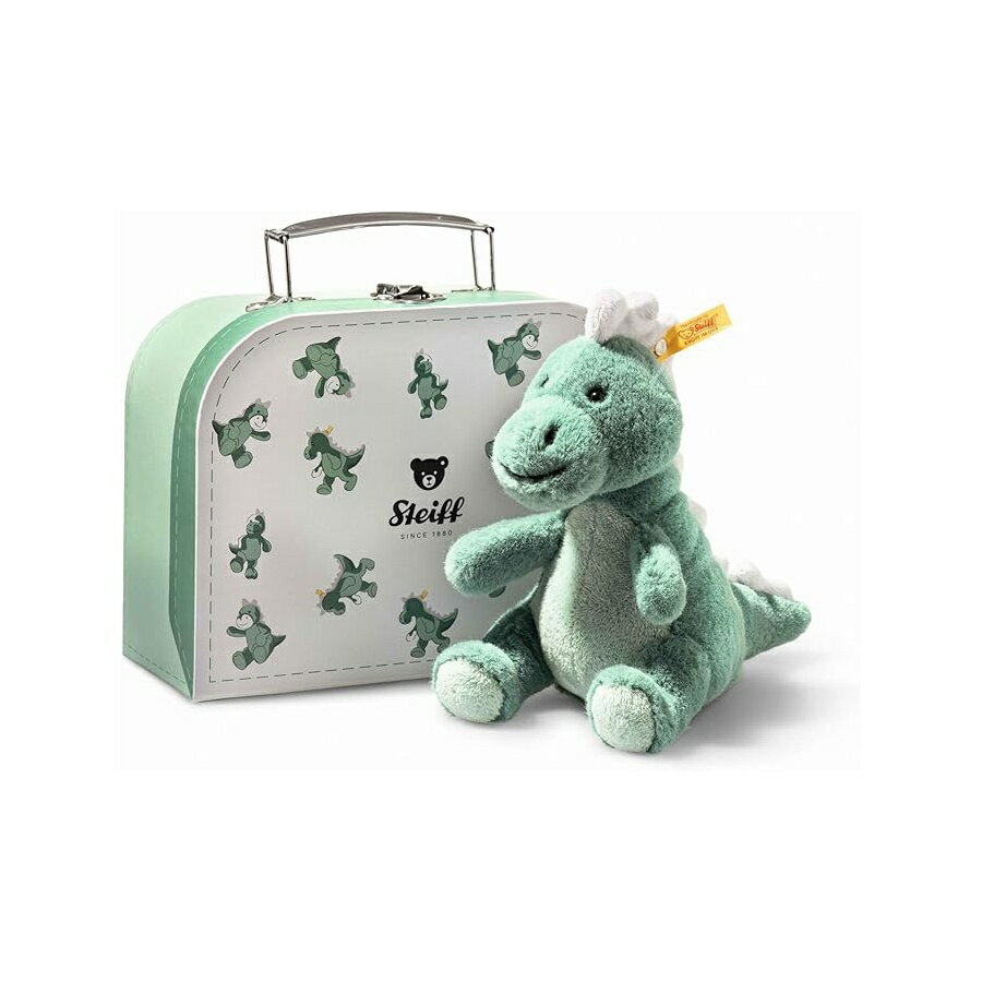 Rakuten - Steiff Joshi T-Rex 恐竜 旅行用スーツケース入り オンライン限定ミニぬいぐるみ恐竜ギフトセット ケース付きおもちゃ 2 個 (グリーン 6 インチ) Steiff Joshi T-Rex Dinosaur in Travel Suitcase Online Exclusive Mini Plush Dino Gift Set, 2-Piece Toy with Case