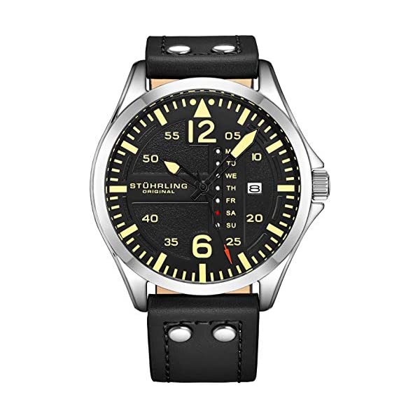 ストゥーリング オリジナル 腕時計 Stuhrling Original 3916.1 メンズ 男性用 レザー 本革 時計 ウォッチ Stuhrling Original Mens Leather Watch -Aviation Watch, Quick-Set Day-Date, Leather Band with Steel Rivets, Men Watch Collection