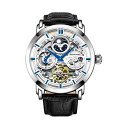 XgD[O IWi rv 371.01 I[g}`bN jp U[ {v v EHb` Mens Watch Stainless Steel Automatic, Skeleton Dial, Dual Time, AM/PM Sun Moon,Genuine Leather Strap 371 Watches for Men Series