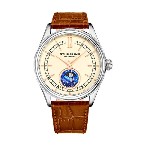 ストゥーリング オリジナル 腕時計 Stuhrling Original 897.03 アナログ メンズ 男性用 レザー 本革 時計 ウォッチ Stuhrling Original MoonPhase Dress Watch - Stainless Steel Case and Leather Band - Analog Dial - Celestia Mens Watches Collection