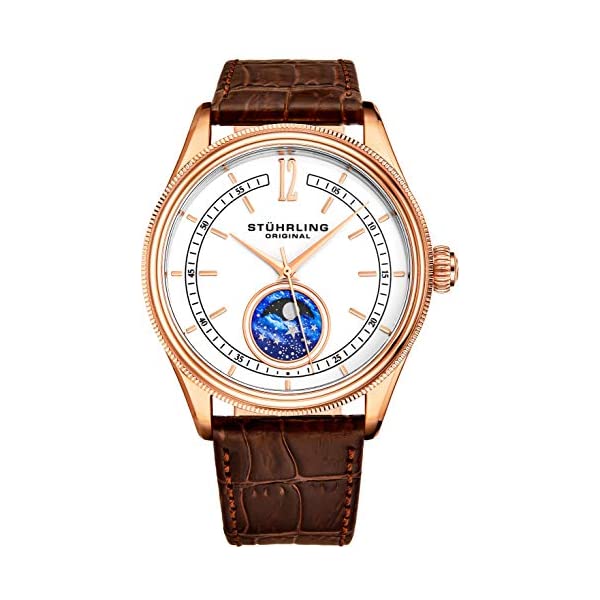 ストゥーリング オリジナル 腕時計 Stuhrling Original 897.04 アナログ メンズ 男性用 レザー 本革 時計 ウォッチ Stuhrling Original MoonPhase Dress Watch - Stainless Steel Case and Leather Band - Analog Dial - Celestia Mens Watches Collection