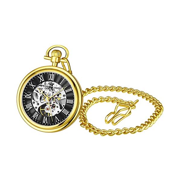 ストゥーリング オリジナル 懐中時計 6053 メンズ 男性用 時計 ウォッチ Mens Vintage Mechanical Pocket Watch - Stainless Steel Pocket Watch with Chain Analog Skeleton Watch Hand Wind Mechanical Watch with Clip and Stainless Steel Chain