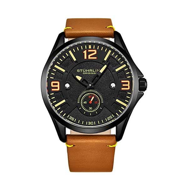 ストゥーリング オリジナル 腕時計 Stuhrling Original 3934.7 メンズ 男性用 レザー 本革 時計 ウォッチ Stuhrling Original Mens Leather Watch -Aviation Watch, Quick-Set Day-Date, Leather Band with Steel Rivets, Men Watch Collection