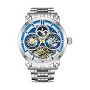 XgD[O IWi rv 371B.02 I[g}`bN jp v EHb` Mens Watch Stainless Steel Automatic, Silver Skeleton Dial, Dual Time, AM/PM Sun Moon, Stainless Steel Bracelet, 371B Watches for Men Series