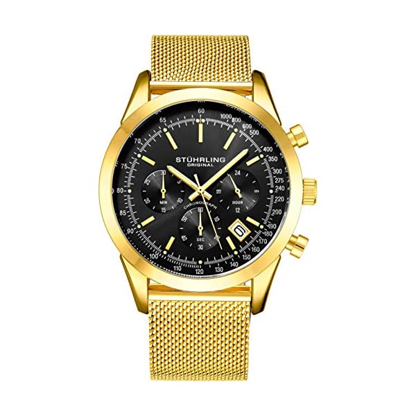 ストゥーリング オリジナル 腕時計 3975 アナログ クロノグラフ メンズ 男性用 レザー 本革 時計 ウォッチ Chronograph Mens Watch Analog Watch Dial with Date - Tachymeter, Leather or Mesh Band - 3975 Watches for Men Collection(2.0)