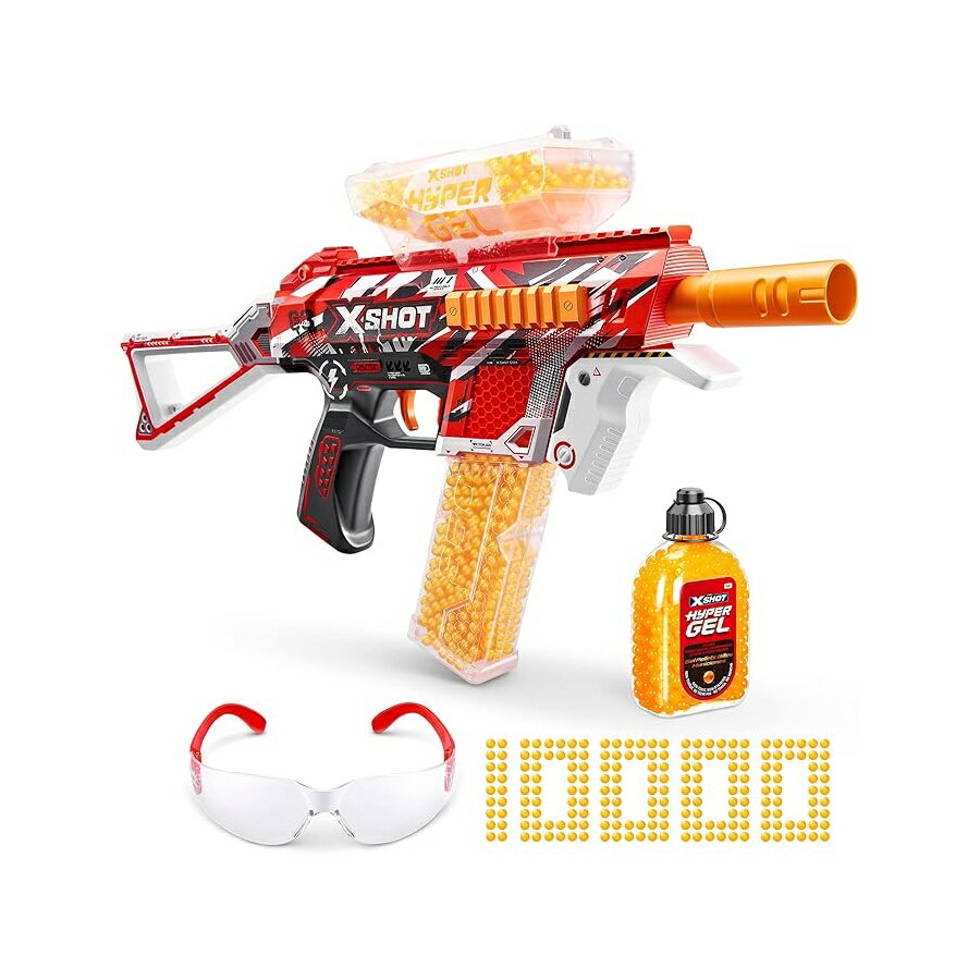 XSHOT ハイパー ゲル トレース ファイア ブラスター、半自動および全自動ゲル ブラスター & 10,000 個のジェレット、600 容量ホッパー & 850 容量マグ、対象年齢 14 歳以上 ZURU XSHOT Hyper Gel Trace Fire Blaster, Semi and Fully Automatic Gel Blaster & 10,000