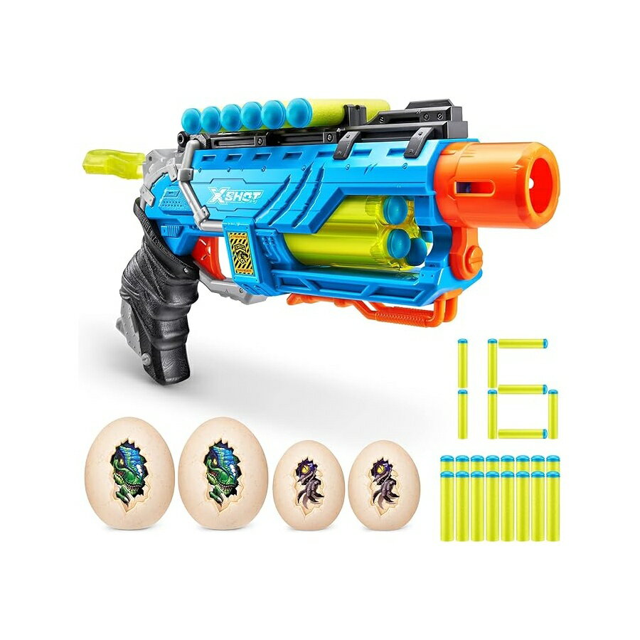 X-Shot Dino Attack - Dino Striker - 中卵 2 個、小卵 2 個、ダーツ 16 本 X-Shot Dino Attack - Dino Striker - 2 Medium Egg, 2 Small Egg, 16 Darts