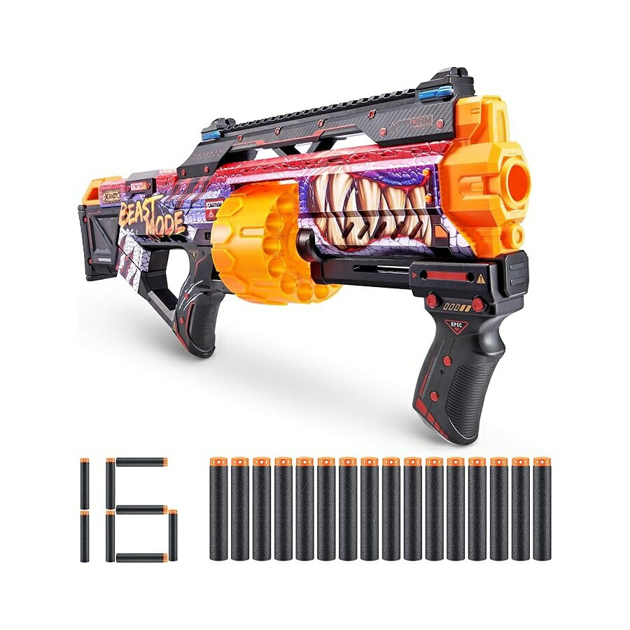 乐天商城 - XSHOT スキン ラスト スタンド ブラスター - ZURU の Beast Out スキン、ダーツ 16 本、スラムファイアアクション、エアポケットテクノロジー、子供、ティーン、大人向けの泡おもちゃ付き XSHOT Skins Last Stand Blaster - Beast Out Skin by ZURU with 16 Darts, Slam