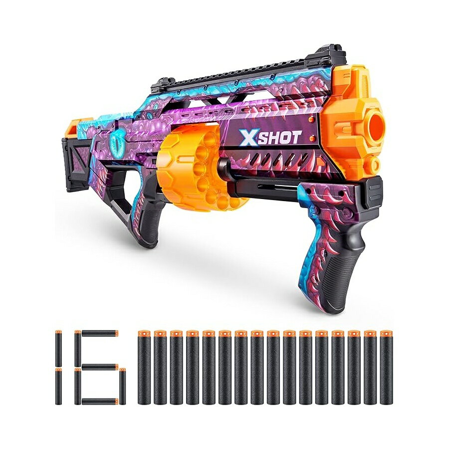 XSHOT スキン ラスト スタンド ダーツ ブラスター - ZURU のエニグマ スキン ダーツ 16 本、スラム ファイア アクション、エア ポケット ダーツ テクノロジー、子供、若者、大人向けのおもちゃのフォーム ブラスター付き XSHOT Skins Last Stand Dart Blaster - Enigma Skin