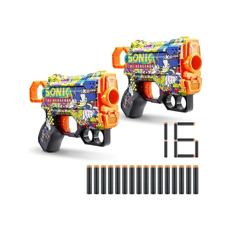 Rakuten - XSHOT Skins Menace - ソニック ハイパー スパイク (2 パック + ダーツ 16 本) ZURU 製、簡単リロード、エアポケットダーツテクノロジー、おもちゃフォームダーツブラスター、子供、ティーン、大人用、フラストレーションフリーパッケージ XSHOT Skins Menace - Sonic Hyper
