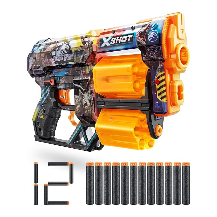X-Shot XSHOT スキン ドレッド ブラスター - ZURU ジュラシック ワールド スキン ジュラシック ワールド スキン デザイン、ダーツ 12 本、簡単リロード、エアポケット ダーツ テクノロジー、子供、若者、大人向けのおもちゃのフォーム ブラスター X-Shot XSHOT Skins Dread