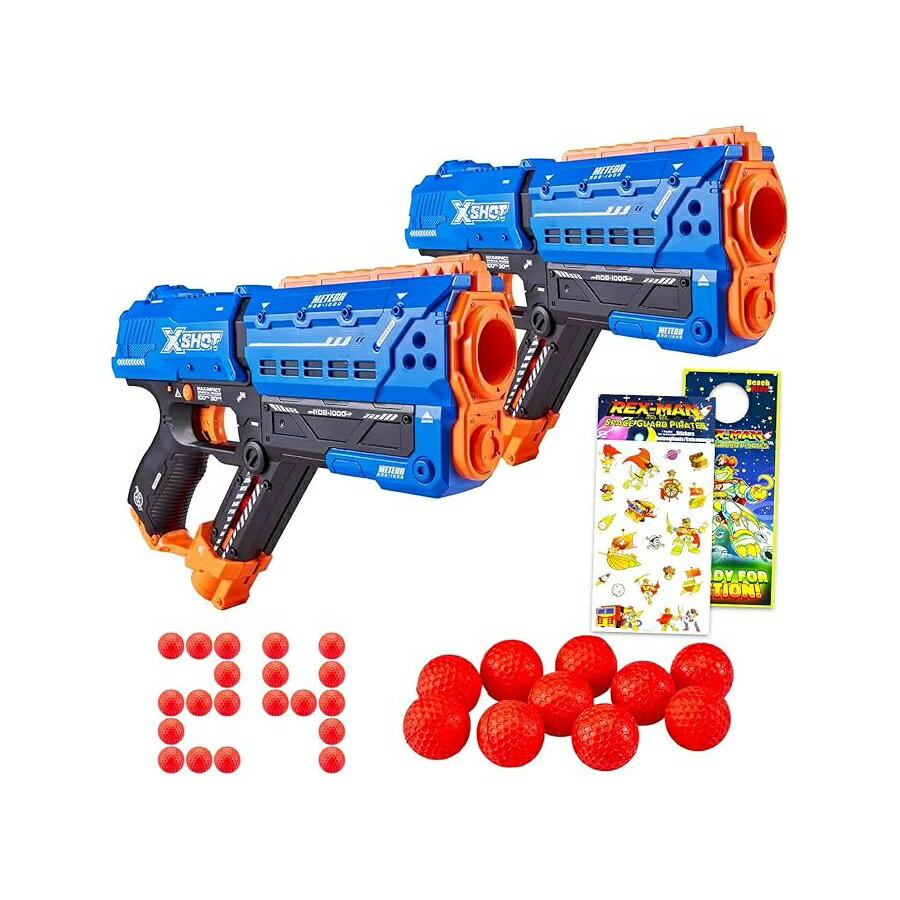 Zuru X-Shot Chaos Meteor Blaster とダーツボールセット 子供用 - X-Shot Blaster 2 個とフォーム弾丸 24 個、ステッカーなどのおもちゃの銃バンドル |ズル XShot パック Zuru X-Shot Chaos Meteor Blaster and Dart Balls Set for Kids - Toy Gun Bundle with 2 X-Shot