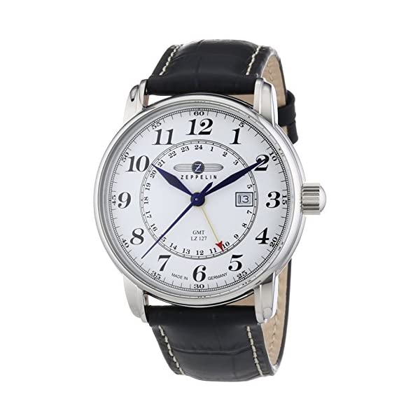 ツェッペリン 腕時計 ZEPPELIN 時計 ウォッチ Zeppelin Second Time Zone GMT Black Leather Strap Watch with Date Function