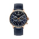 cFby rv ZEPPELIN v EHb` Y jp AiO Zeppelin Series LZ129 Hindenburg Multifunction Men's Day/Date Moon Phase Analog Watch Rose Gold and Blue 7038-3