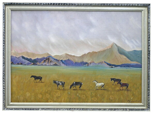 【モンゴル民芸品 絵画】風の日