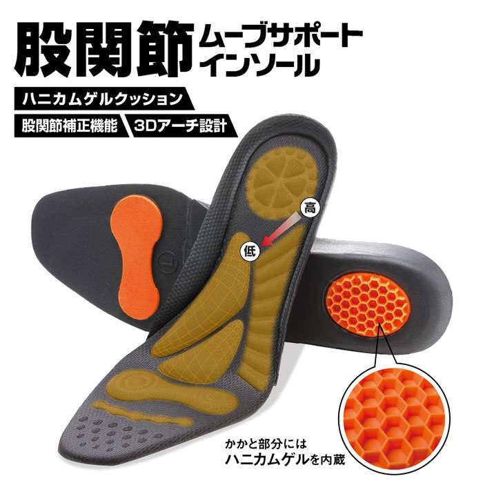 ▼　商品の特徴　▼ 股関節ムーブサポートインソールは、足に負担をかけるスポーツや 立ち仕事などにおいて、股関節痛やO脚、痛みの軽減に適しています。 アーチサポートとかかとの衝撃吸収機能に加え、靴底の摩擦を防ぐ 滑り止め機能がついており、快適かつ安心してお使いいただけます。 弾力性に優れた素材でできているので、長時間履いても疲れにくく、フィット感を向上！ 股関節ムーブサポートインソールを使用することで、 足元から健康をサポートし、活動的な毎日を応援します。 股関節ムーブサポートインソール サイズ S：22.5～23.0cm M：23.5～24.0cm L：24.5～25.0cm 個装サイズ 27×10×3cm 素材 ポリエステル、EVA 使用上の注意 ・インソールは標準的な形に作られていますが、ご使用になる靴　のデザインや中敷きの形状によって使用できない場合があります。 ・使用中や使用後に身体に痛み、かゆみ、かぶれ等の異常が出た場合はご使用をおやめください。 ・足や腰、身体に障害や治療中の怪我や病気がある方は、医師に相談の上ご使用ください。 ・本来の用途以外では使用しないでください。 ・甲部分は特にゆったりとした靴を推奨します。 ・急に長時間使用せず、最初は2～3時間の使用で徐々に使用時間を伸ばして慣らしてください。 製造国 / 区分 中国製 / 雑貨（インソール） JANコード S：4580186862983 M：4580186862990 L：4580186863003 販売元 株式会社プランドゥ 広告文責 合同会社YAMATO　TEL：05068776062 ■検索キーワード 偏平足 靴底 スニーカー シューズ 靴 衝撃吸収 かかと 股関節 極薄素材 滑り止め バランス 体幹フィットネス トレーニング オフィス set セット おすすめ オススメ ランキング 効果 口コミ 人気 メンズ レディース 男性 女性男女兼用 ユニセックス 男性用 女性用 家族 ■当店開催のキャンペーン 送料無料 39ショップ 39ショップ エントリー 着後レビューでクーポン配布 レビューを書いてプレゼント レビューキャンペーン レビュー特典あり キャンペーン 一覧 宅配便 メール便 即日発送 あす楽 大感謝祭セール 大感謝祭限定 お買物マラソン ワンダフルデー 5と0のつく日 0と5のつく日エントリー ママ割 ポイントアップ ポイント還元祭 10％OFF 限定 クーポン 楽天イーグルス 勝ったら ポイント クーポンを使う ポイント消化 ポイント消費 ポイントで購入 ポイント消化送料無料