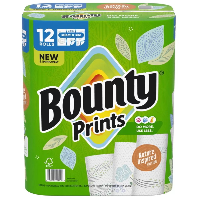 Bounty バウンティ ペーパータオル 124カット×12ロール プリント キッチンペーパー 柄付き Nature Insp..