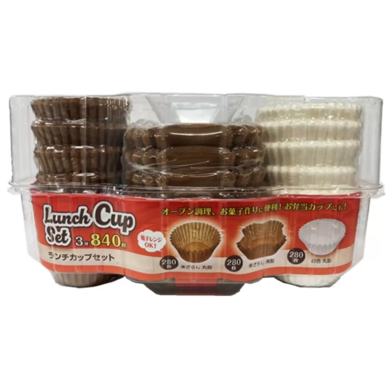 ランチカップセット 3種 計840枚 丸型 角型 未ざらし 白色 ホワイト ブラウン お弁当 カップ 紙 オーブン 電子レンジ 大容量 まとめ買い 日本製 71546
