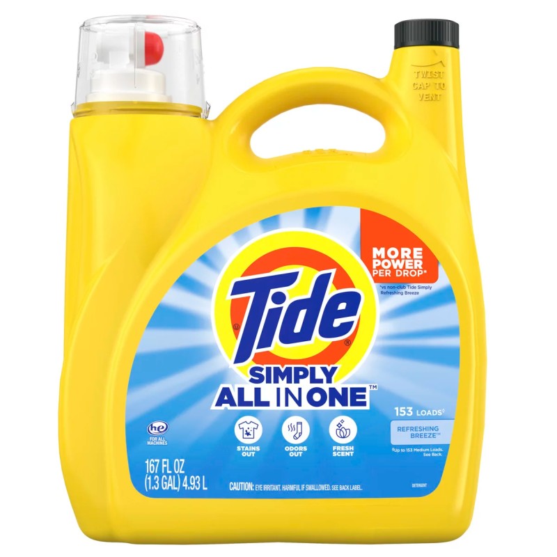Tide タイド シンプリー オールインワン 4.93L 洗濯洗剤 液体 大容量 洗濯用 服 衣類 イエロー ボトル 汚れ ニオイ 80200