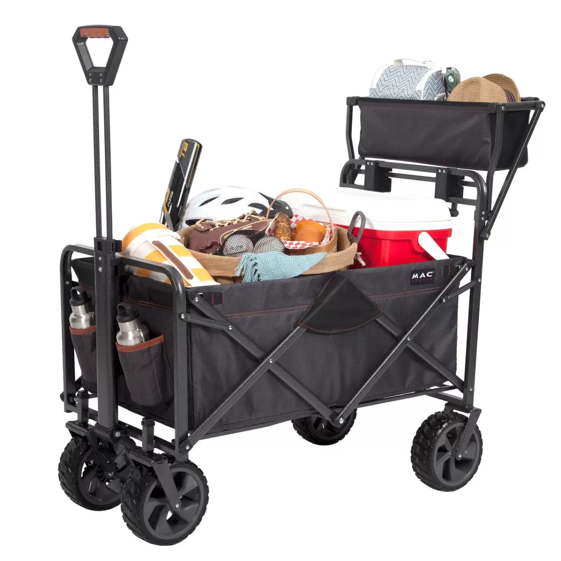 乐天商城 - マックスポーツ 折り畳みワゴン XL ブラック/グレー 耐荷重 159kg 折畳 ワゴン ボトルホルダー 荷物 移動 カート キャンプ ピクニック 子供 運搬 公園 1844246