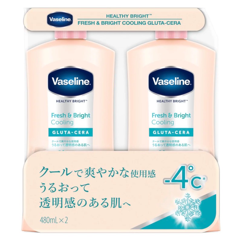 Rakuten - 【2本セット】 クール ヴァセリン 480ml×2本 ボディローション フレッシュ ブライト クーリング ピンク -4℃ 肌 CICA メントール ボトル ポンプ 2個 84878