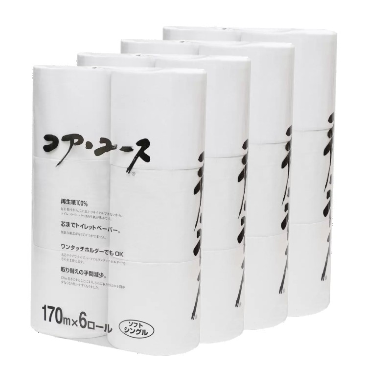 24ロール入 コアユース トイレットペーパー シングル 芯無 170m 100% リサイクルペーパー 6ロール×4パック 芯なし ソフト トイレ 紙 日本製 563945 i-temp-10000081 アイテンプ 楽天市場店 サンプル画像2