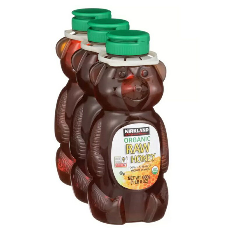 （3本セット カークランド オーガニック RAW HONEY BEAR 生はちみつ 有機はちみつ 680g×3）緑キャップ ベアー くま コストコ 1032932のサムネイル