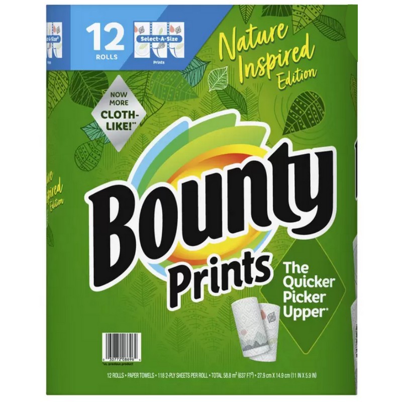 （柄あり Bounty バウンティ ペーパータオル 12ロール プリント セレクトアサイズ）キッチンペーパー アメリカ 51545