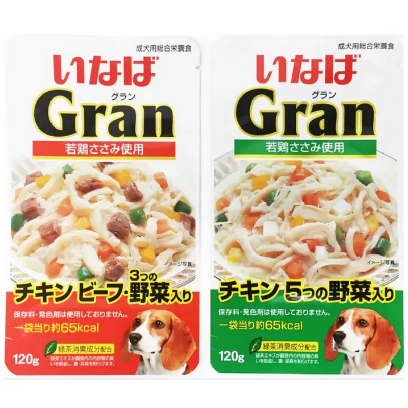 （いなば グラン ドッグフード 2種アソート 120g×12個）ささみ チキン ビーフ 野菜 えさ 12個 ペット 犬 レトルト パック 消臭 574969
