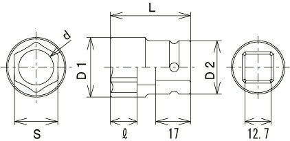 FPC 1/2SPS17 スリムパラボラソケット 6角 差込角12.7mm 対辺17mm（インパクト） 2