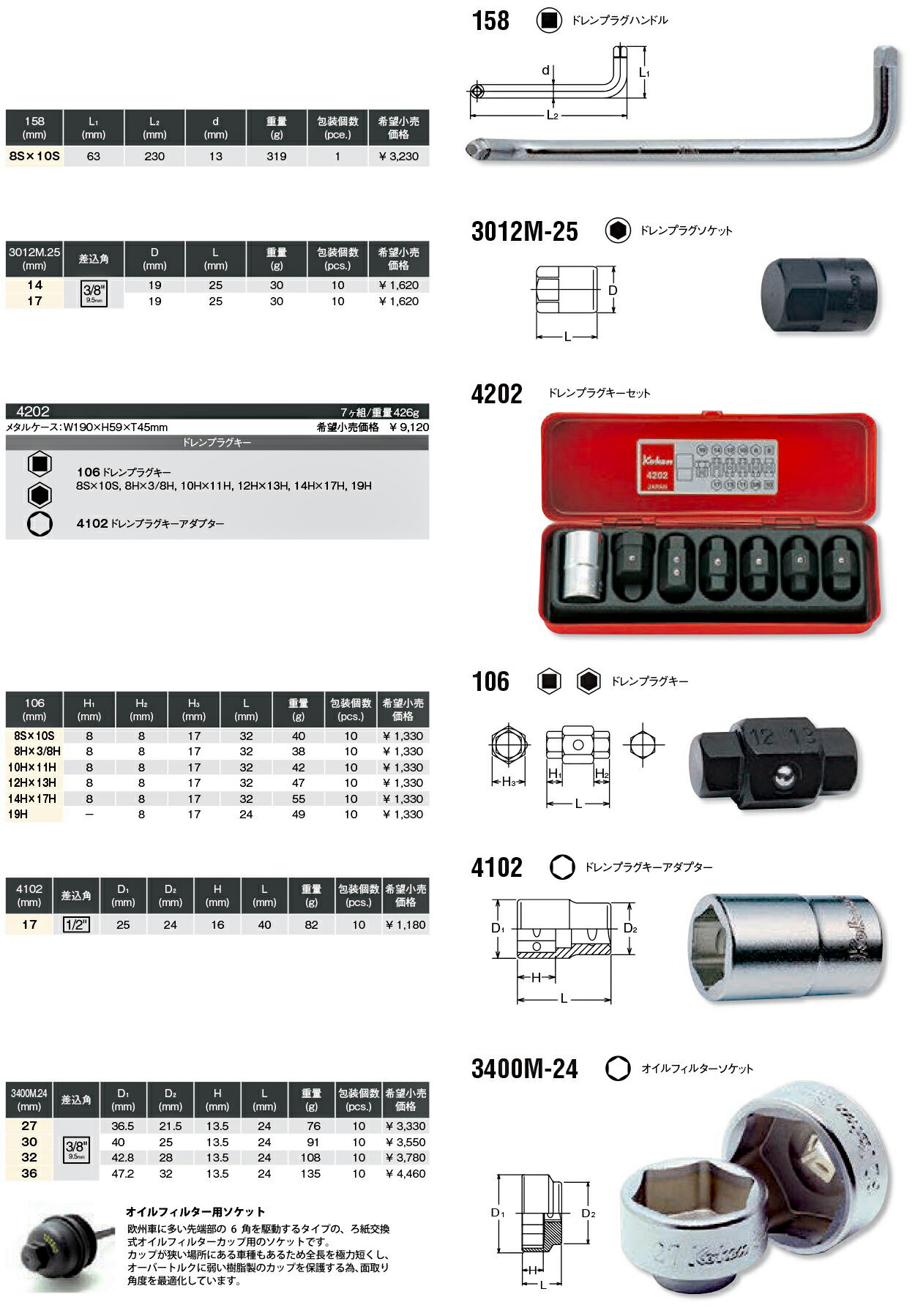 Ko-ken 106-8Hx3/8H ドレンプラグキー 8Hx3/8H コーケン/山下工研