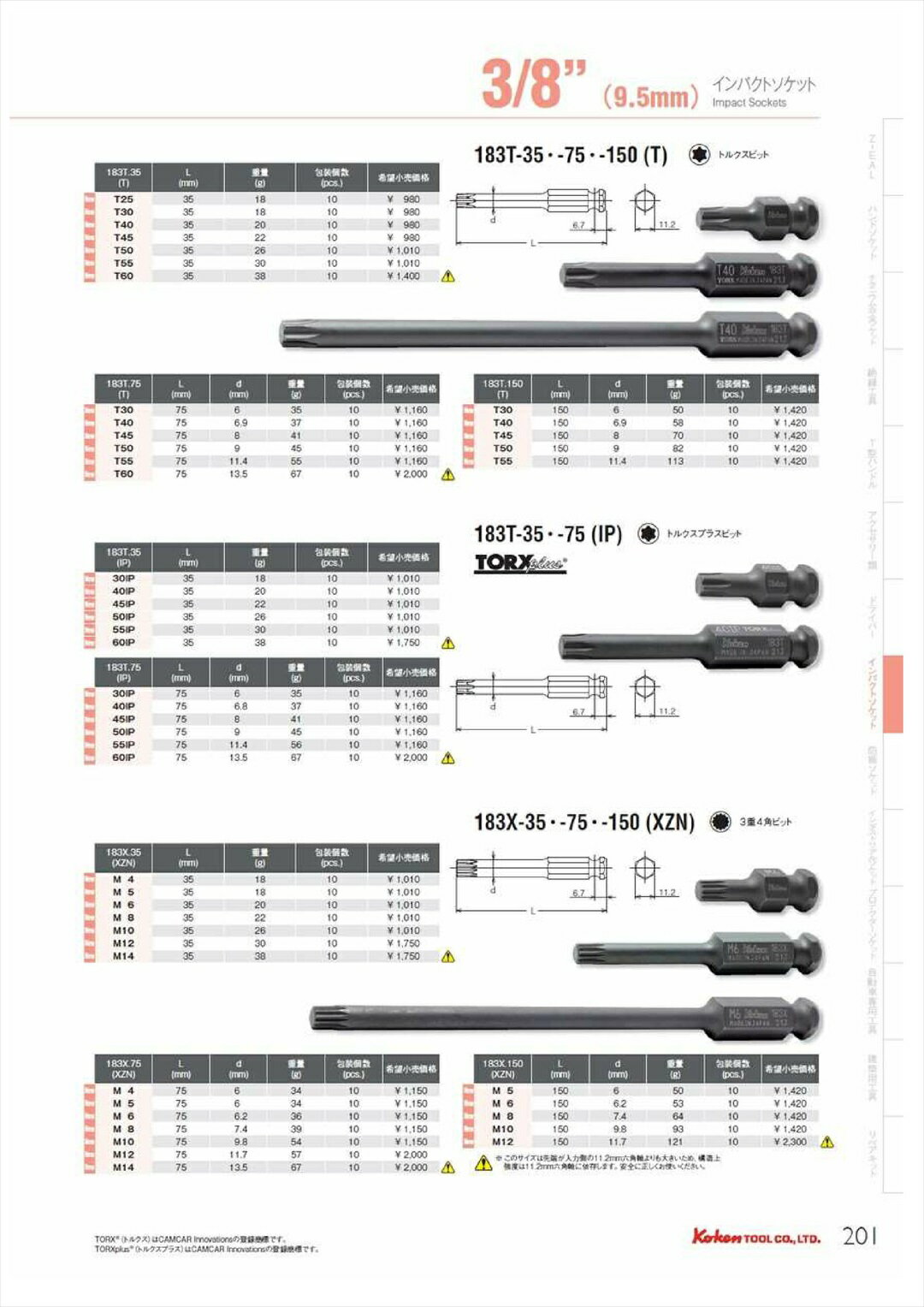 Ko-ken 183X-150-M12 DIN3126 E11.2 インパクト XZN ビット 150mm M12 コーケン / 山下工研 3