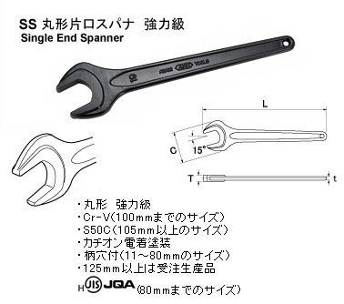 ASAHI 丸形 片口スパナ JISH強力級 65mm SS0065 ASH アサヒ 旭金属工業