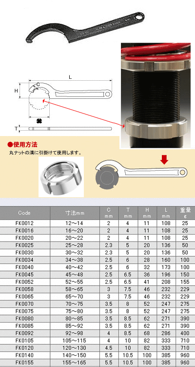 フックスパナ 70-75φ FK0070 ASH アサヒ 旭金属工業