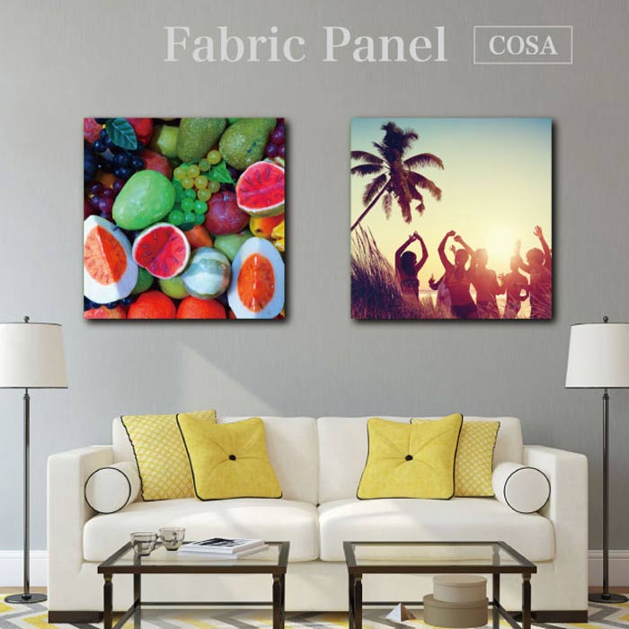 ファブリックパネル 海 正方形 海辺 海岸 水面 ブルー ヤシの木 パネル アート お洒落 デザイン 北欧 壁掛け 飾り 可愛い 人気 生地 木製 高品質 装飾 オブジェ 店舗 ディスプレイ