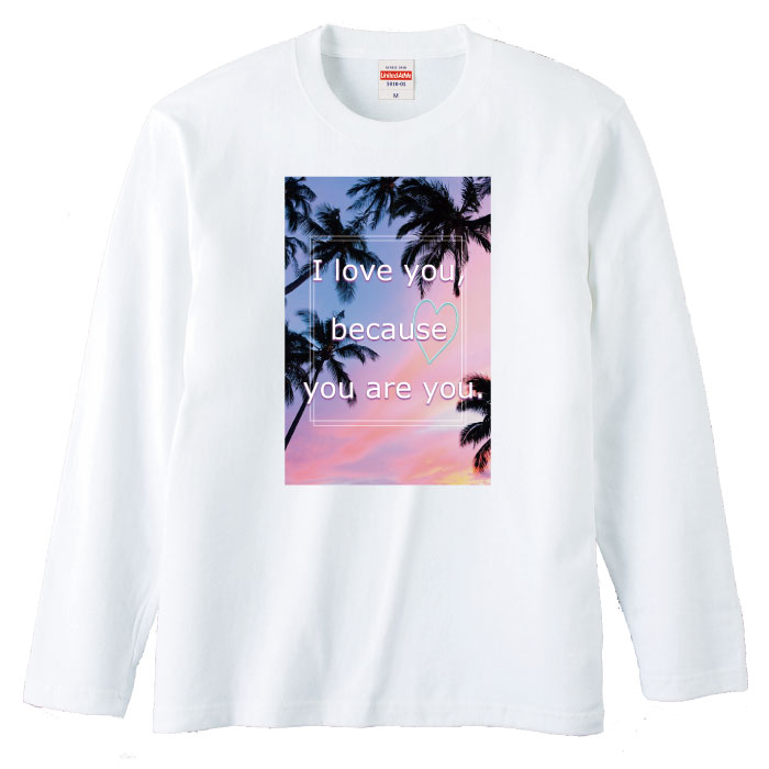 【※ゲリラ開催10%OFF 割引クーポン発行※ 9/25〜10/2まで！】 ロンT 長袖 トップス 長袖シャツ カットソー ヤシ ヤシの木 パステル カラフル 植物 空 夏 リゾート 自然 英語 英字 文字 ハート ラブ 風景 お洒落 可愛い かっこいい デザイ