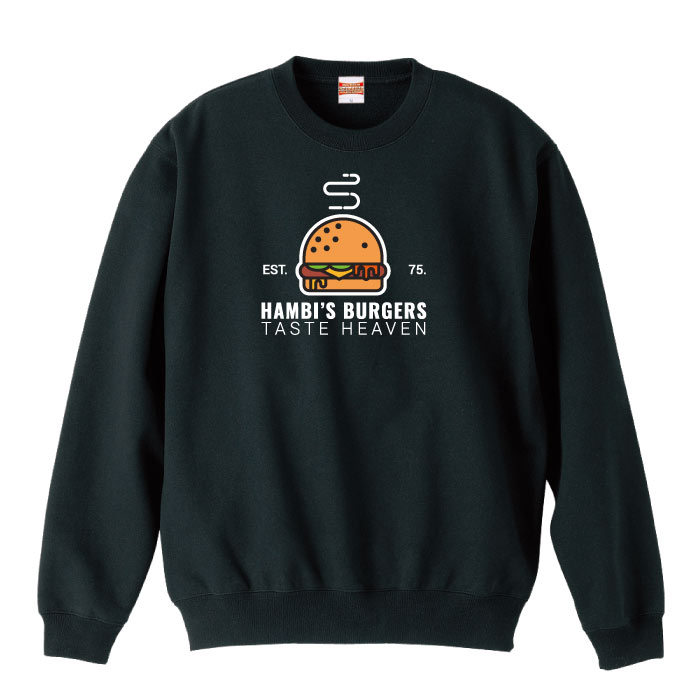 スウェット トレーナー 長袖 ハンバーガー ジャンクフード オリジナル 男女兼用 メンズ レディース アパレル 秋冬 裏パイル生地 綿100% S M L XL XXL 大きいサイズ ビックシルエット オーバーサ