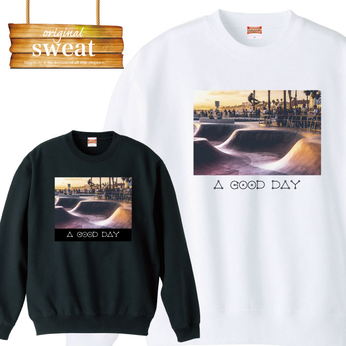 【※10%OFF 割引クーポン対象※ マラソン限定配布！3/20 20:00〜3/26 01:59】 スウェット トレーナー 長袖 sk8 西海岸 ロサンゼルス スケボー ベニスビーチ スケートボード オーリー olly スケーター 写真 男女兼用 メンズ レディース アパレル 秋冬 裏