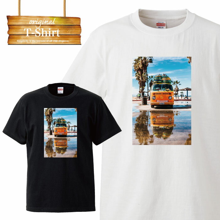 Tシャツ 半袖 トップス 半袖シャツ カットソー 車 バス 夏 ハワイ バカンス 自動車 ヤシ ビーチ 青空 風景 景色 お洒落 可愛い かっこいい デザイン 人気 黒Tシャツ 白Tシャツ おすすめ