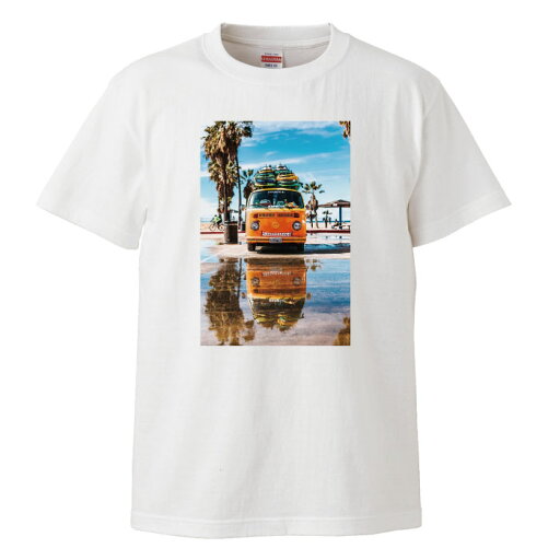 Tシャツ 半袖 トップス 半袖シャツ カットソー 車 バス 夏 ハワイ バカンス 自動車 ヤシ ビーチ 青空 風景 景色 お洒落 可愛い かっこいい デザイン 人気 黒Tシャツ 白Tシャツ おすすめ