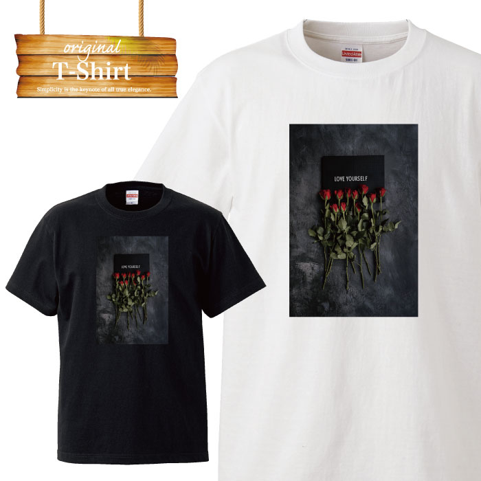 楽天TRON 楽天市場店Tシャツ 半袖 トップス 半袖シャツ カットソー 薔薇 ローズ 花 花束 植物 英字 文字 シンプル 花柄 赤 黒 お洒落 可愛い かっこいい デザイン 人気 黒Tシャツ 白Tシャツ おすすめ