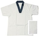 3LサイズVネック半襦袢Tシャツタイプ半衿付半袖 大きなサイズ紺・白色ポリエステル衿の2色伸縮性メリアス生地 襟が広がらないVネック 仕事着物、浴衣、作務衣に 和装小物