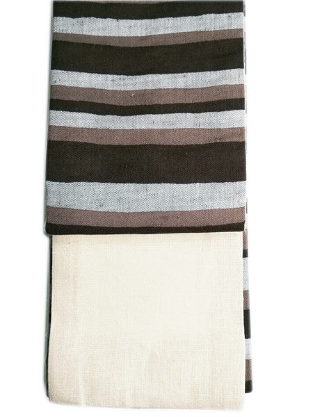 綿角帯粋な横縞柄/裏地ベージュ　光源氏ブランドメンズ両面リバーシブル　メンズ物和装小物