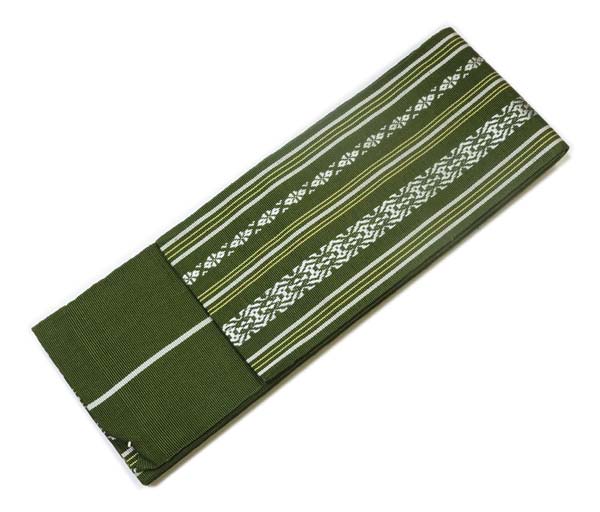 男物着物 正絹角帯博多織角帯 松葉色 深緑系献上柄 メンズ着物定番の帯 フォーマルからカジュアルまで紳士和装小物