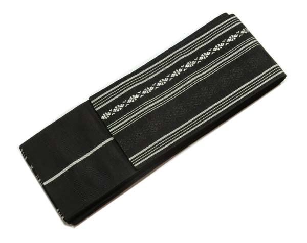 正絹角帯黒色献上柄メンズ博多織角帯 男物着物定番の本筑角帯 フォーマルからカジュアルまで万能の紳士和装小物